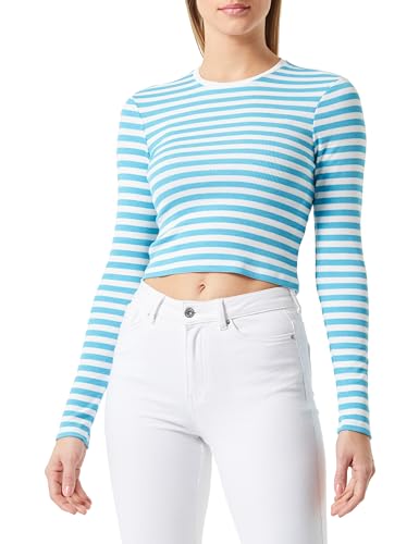 ONLY Damen ONLELINA L/S Cropped TOP JRS Langarmshirt, Blue Mist/Stripes:Cloud Dancer, M von ONLY