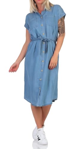 ONLY Damen Midi Jeans-Kleid ONLPema Hannover Kurzarm mit Gürtel 15250429 Medium Blue Denim XS von ONLY