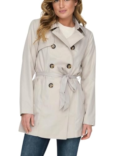 ONLY Damen Kurzmantel ONLValerie Trenchcoat lange Jacke mit Gürtel 15191821 Moonbeam L von ONLY