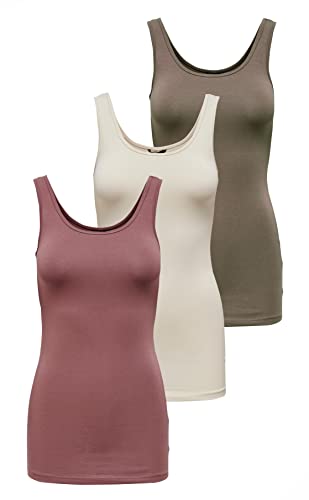 ONLY Damen Onllive Love Tank TOP 3-Pack, Walnut/Rose Brown/Birch, XL von ONLY