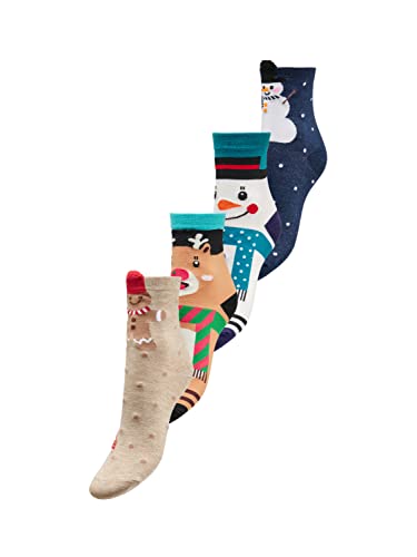 ONLY Damen Onlxia Multi Xmas Box 4-pack Socken, Mazarine Blue/Pack:+ CLOUD D + B GARDEN BEIGE XMAS, Einheitsgröße EU von ONLY