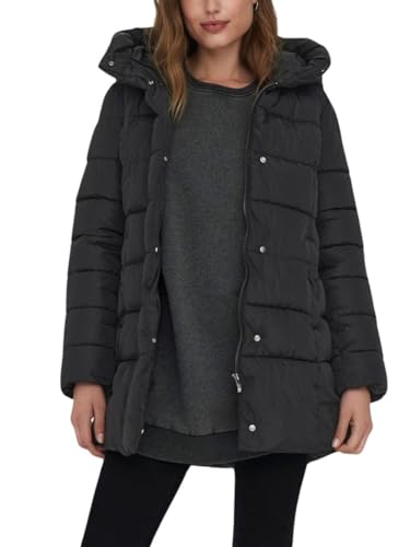 ONLY Damen Steppmantel ONLLina Puffer Coat lange Jacke mit Kapuze 15304782 Black L von ONLY