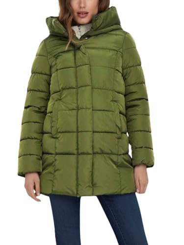 ONLY Damen Steppmantel ONLLina Puffer Coat lange Jacke mit Kapuze 15304782 Winter Moss L von ONLY