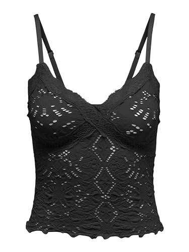 ONLY Damen Top ONLSILVA Seamless LACE TOP (DE/NL/SE/PL, Alphanumerisch, M, Regular, Regular, schwarz) von ONLY