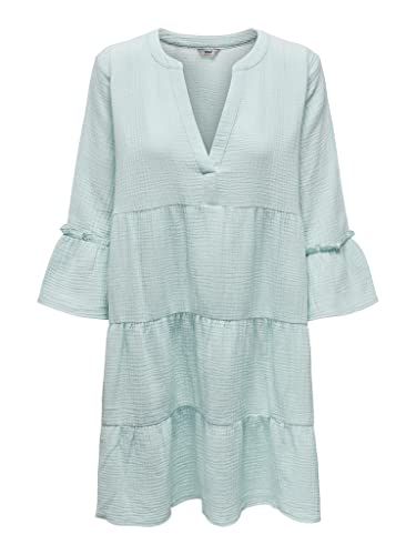 ONLY Damen Tunika Kleid ONLThyra Peplon Dress Sommerkleid mit 3/4-Ärmeln 15267999 Harbor Gray L von ONLY