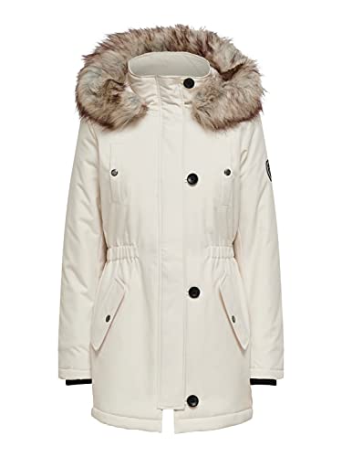 ONLY Damen Winter-Jacke OnlIris einfarbiger Parka Mantel Fellkapuze Winter, Farbe:Weiß, Größe:S von ONLY