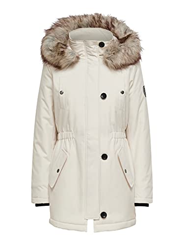 ONLY Damen Winter Mantel onlIris Parka Jacke Fellkapuze (XS, Weiß) von ONLY