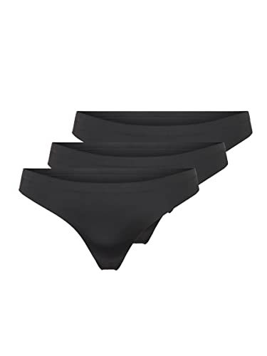 ONLY Damen String Slips Nahtlos | 3-er Pack Low Rise Taillen Tangas | Unterwäsche Höschen ONLTRACY, Farben:Schwarz, Größe:L von ONLY