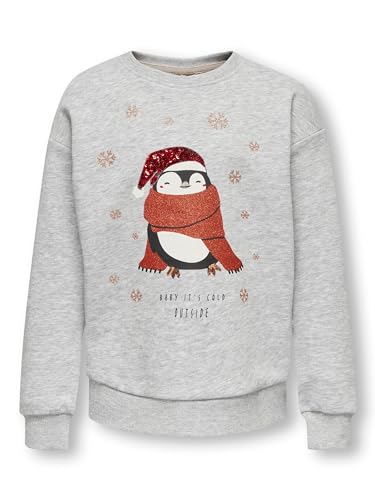 ONLY Kids Mädchen Sweatshirt KOGYDA Xmas L/S O-Neck Sequins Box SWT (DE/NL/SE/PL, Numerisch, 128, Regular, Light Grey Melange) von ONLY