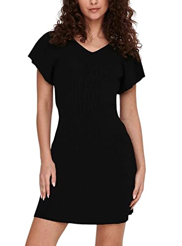 ONLY Damen Strickkleid ONLLEELO S/S V-Neck Dress KNT schwarz (15) XS von JACK & JONES