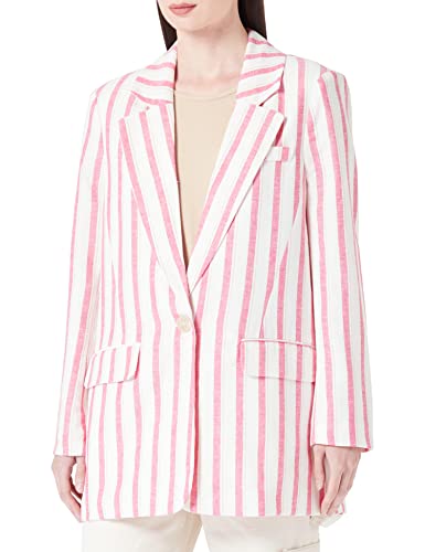 ONLY Women's ONLCARO-Lana L/S OVS Linen CC TLR Blazer, Cloud Dancer/Stripes:PINK Yarrow & Oxford TAN, M von ONLY