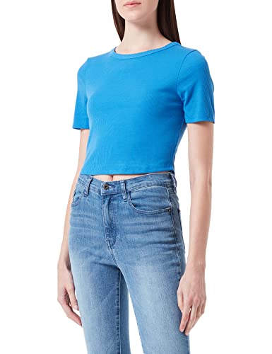 ONLY Women's ONLEMRA S/S Cropped TOP JRS T-Shirt, Strong Blue, L von ONLY