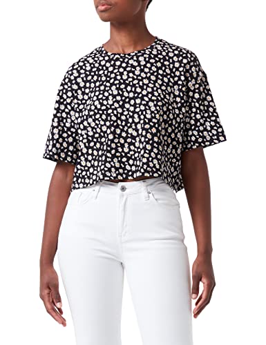 Only Women's ONLMAY S/S Boxy Crop AOP/Stripe TOP T-Shirts & Tops, Black/AOP:May Daisy JRS, S von ONLY