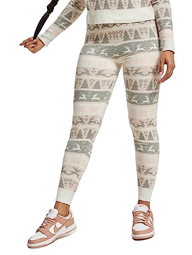 ONLY Women's ONLXMAS Comfy Deer Pant KNT Leggings, Crystal Pink/Pattern:W.Light Grey Melange/Cloud Dancer, M (4er Pack) von ONLY