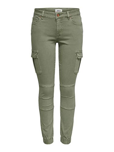 ONLY Cargo Jeans Hose | Stretch Denim Jogger Pants | Slim Mid Waist Karottenhose ONLMISSOURI, Farben:Grün, Größe:34W / 34L, Z-Länge:L34 von ONLY