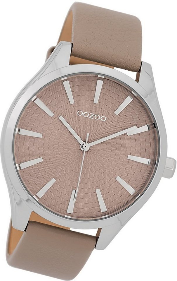 OOZOO Quarzuhr Oozoo Damen Armbanduhr Timepieces, (Analoguhr), Damenuhr Lederarmband braun, rundes Gehäuse, groß (ca. 42mm) von OOZOO