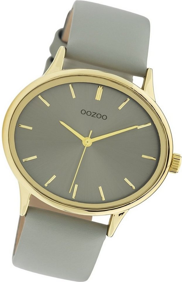 OOZOO Quarzuhr Oozoo Damen Armbanduhr Timepieces, (Analoguhr), Damenuhr Lederarmband grau, rundes Gehäuse, groß (ca. 42mm) von OOZOO