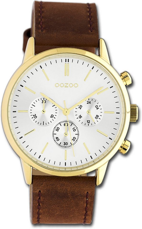 OOZOO Quarzuhr Oozoo Damen Armbanduhr Timepieces, (Analoguhr), Damenuhr Lederarmband braun, rundes Gehäuse, groß (ca. 40mm) von OOZOO