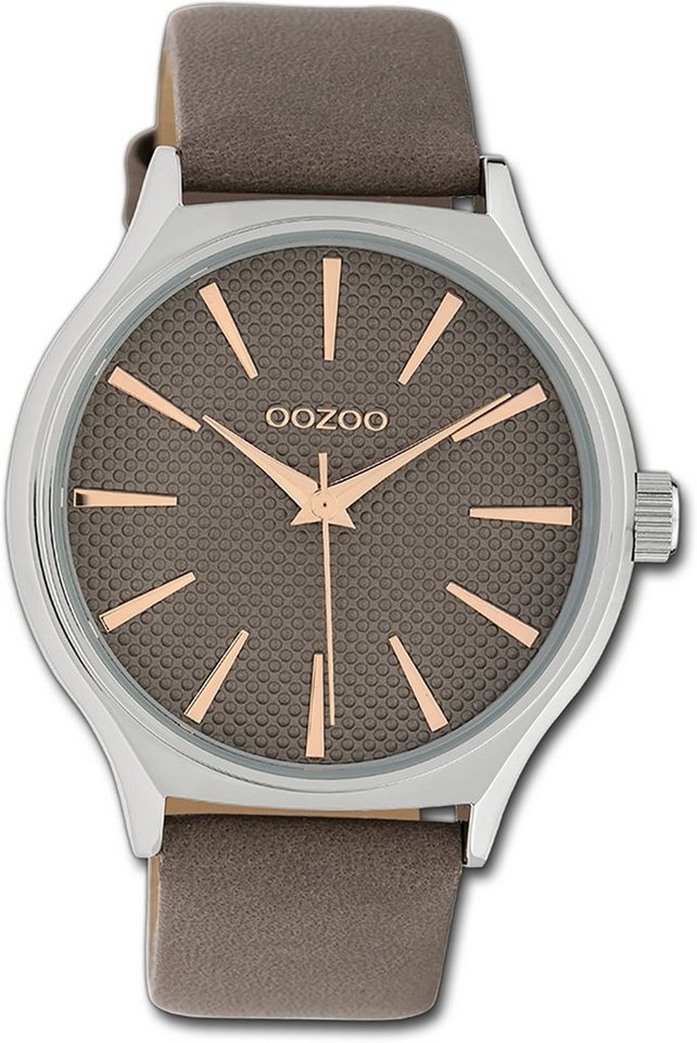 OOZOO Quarzuhr Oozoo Damen Armbanduhr Timepieces, (Analoguhr), Damenuhr Lederarmband braun, rundes Gehäuse, groß (ca. 42mm) von OOZOO