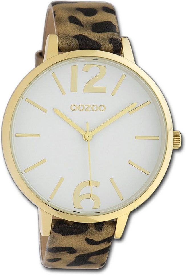 OOZOO Quarzuhr Oozoo Damen Armbanduhr Timepieces, (Analoguhr), Damenuhr Lederarmband braun, schwarz, rundes Gehäuse, groß (ca. 43mm) von OOZOO