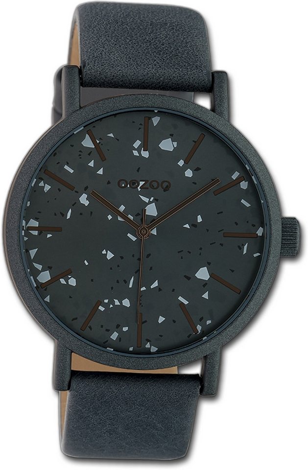 OOZOO Quarzuhr Oozoo Damen Armbanduhr Timepieces, (Analoguhr), Damenuhr Lederarmband dunkelgrau, rundes Gehäuse, groß (ca. 42mm) von OOZOO
