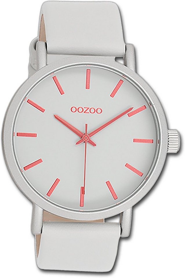 OOZOO Quarzuhr Oozoo Damen Armbanduhr Timepieces, (Analoguhr), Damenuhr Lederarmband grau, rundes Gehäuse, groß (ca. 42mm) von OOZOO