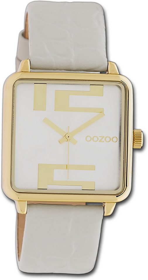 OOZOO Quarzuhr Oozoo Damen Armbanduhr Timepieces, (Analoguhr), Damenuhr Lederarmband hellgrau, quadratisch, extra groß (ca. 30x30mm) von OOZOO