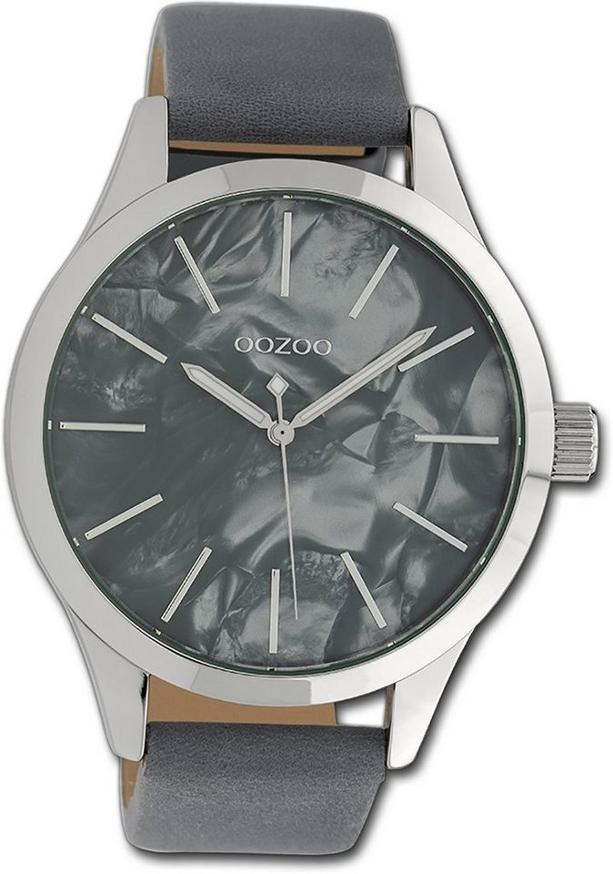 OOZOO Quarzuhr Oozoo Damen Armbanduhr Timepieces, (Analoguhr), Damenuhr Textilarmband grau, rundes Gehäuse, groß (ca. 45mm) von OOZOO