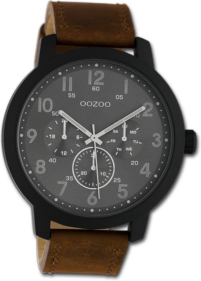 OOZOO Quarzuhr Oozoo Unisex Armbanduhr Timepieces, (Analoguhr), Damen, Herrenuhr Lederarmband braun, rundes Gehäuse, groß (ca. 45mm) von OOZOO
