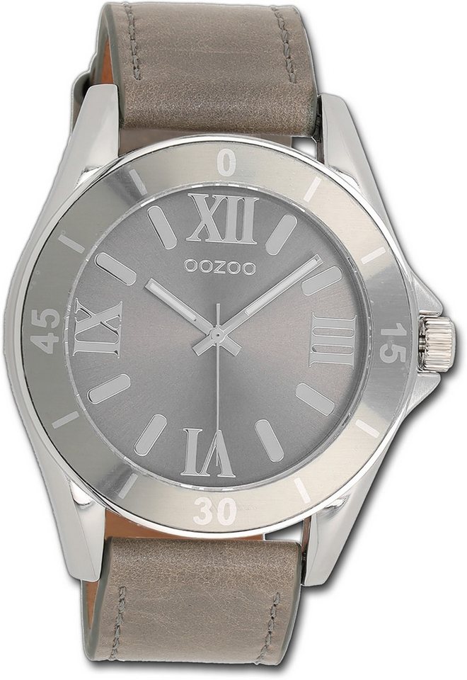 OOZOO Quarzuhr Oozoo Unisex Armbanduhr Vintage Series, (Analoguhr), Damen, Herrenuhr Lederarmband taupe, hellbraun, rund, groß (ca. 45mm) von OOZOO