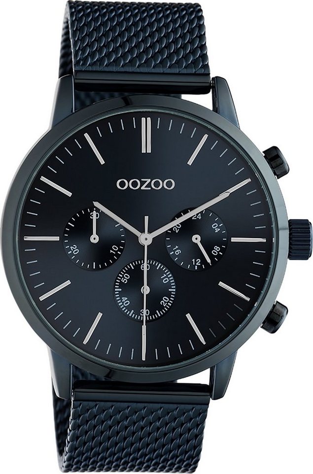 OOZOO Quarzuhr Oozoo Unisex Armbanduhr dunkelblau Analog, (Analoguhr), Damen, Herrenuhr rund, groß (ca. 45mm) Edelstahlarmband, Casual-Style von OOZOO