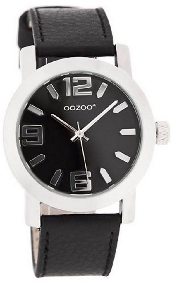 OOZOO Quarzuhr Oozoo Kinder Jugend-Uhr schwarz, (Analoguhr), Jugenduhr rund, mittel (ca. 38mm) Lederarmband, Fashion-Style von OOZOO