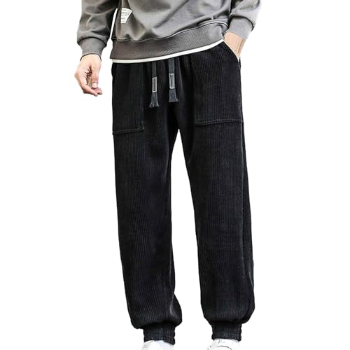 OPAKY Cargohose Herren-Cord-Hygienehose, Bequeme Freizeithose, Chino Hose Sporthose Jogginghose Damen Cordhose Herren (Black, XXXXL) von OPAKY