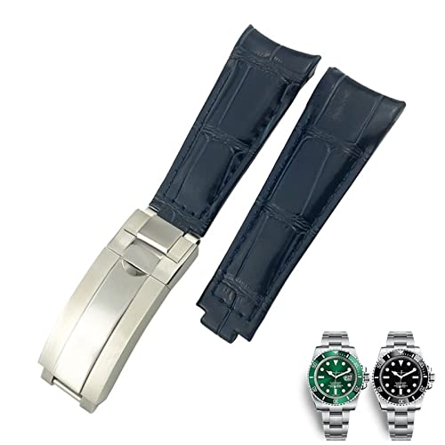 OPKDE 20 mm Uhrenarmband mit gebogenem Ende, Lederarmband, passend für Rolex 116610 Submariner Oyster GMT Daytona Slide Lock Schnalle Rindsleder Armbänder, 20 mm, Achat von OPKDE