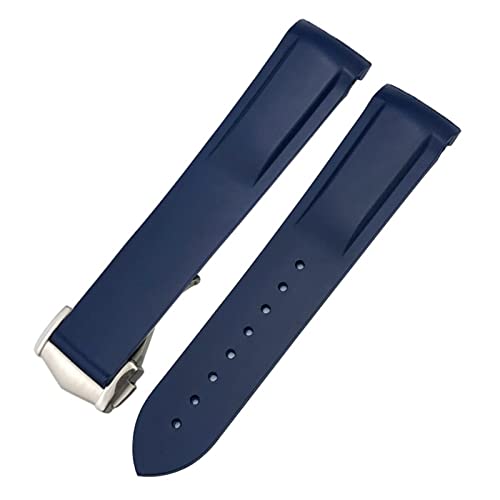 OPKDE 20 mm gebogenes Gummi-Uhrenarmband passend für Omega Speedmaster Moonwatch Seamaster 300 AT150 Armband (Farbe: Blau, Größe: goldene Schnalle) von OPKDE