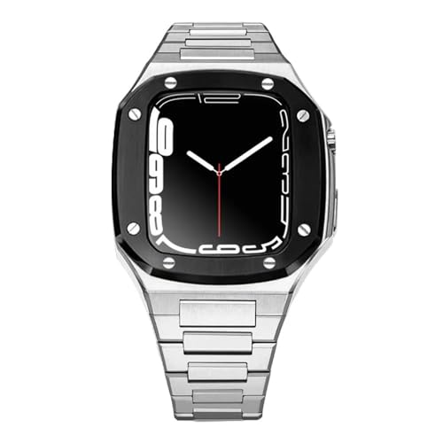 OPKDE Correa Luxus-Armband und Schutzhülle aus Metall für Apple Watch, Mod Kit 41 mm, 44 mm, 45 mm, Modifikationsset, Gummi-Set, iWatch Serie 8, 7, 6, SE, 5, 4, Correa, 44MM, Achat von OPKDE