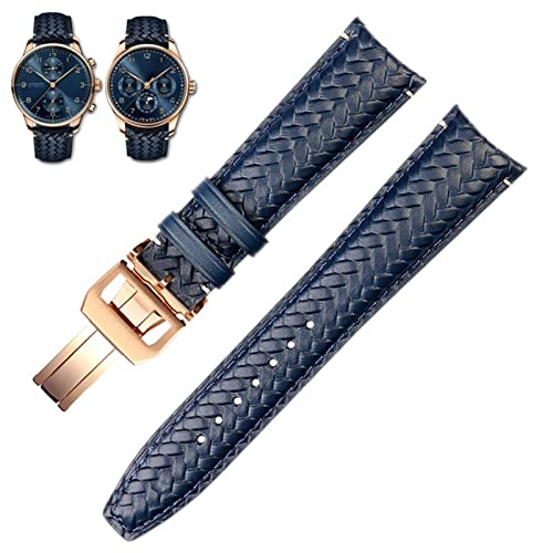 OPKDE Gewebtes Rindsleder-Armband für IWC IW344205 Portugiesischer Chronograph Pilot Portofino, Faltschnalle, 22 mm, 20 mm, Blau / Schwarz, 20 mm, Achat von OPKDE