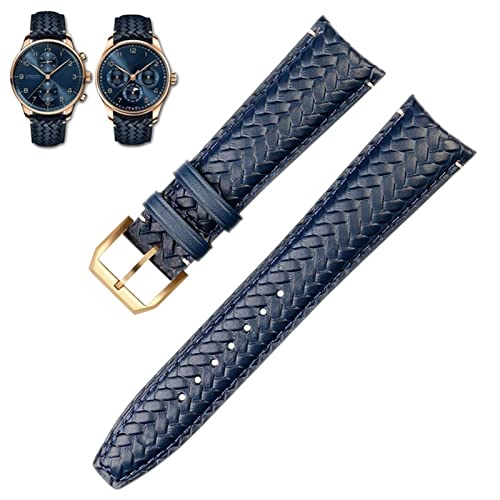 OPKDE Gewebtes Rindsleder-Armband für IWC IW344205 Portugiesischer Chronograph Pilot Portofino, Faltschnalle, 22 mm, 20 mm, Blau / Schwarz, 22 mm, Achat von OPKDE