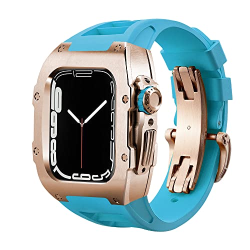 OPKDE Luxus-Modifikationsset für Apple Watch Serie 8, 7, 44 mm, 45 mm, Gummi-Armband, Metallhülle für iWatch SE 6, 5, 4, zum Selbermachen, Nachrüst-Set, 45 mm, Achat von OPKDE