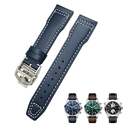 OPKDE Uhrenarmband aus Rindsleder, 20 mm, 21 mm, geeignet für IWC-Pilotenuhren, Portugieser-Armbänder Mark 18, weiches blaues Armband, 20 mm, Achat von OPKDE