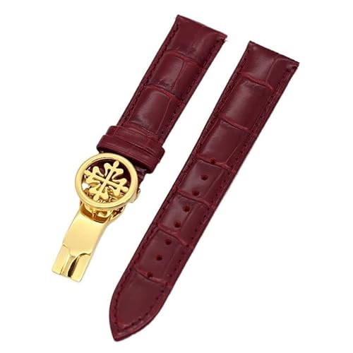 OPKDE Uhrenarmband aus echtem Leder, 19 mm, 20 mm, 22 mm, Uhrenarmband für Patek Philippe Wath Armbänder mit Edelstahl-Faltschließe, für Herren und Damen, 19 mm, Achat von OPKDE