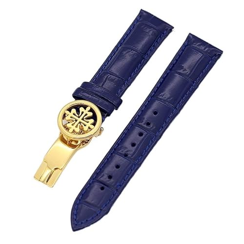 OPKDE Uhrenarmband aus echtem Leder, 19 mm, 20 mm, 22 mm, Uhrenarmband für Patek Philippe Wath Armbänder mit Edelstahl-Faltschließe, für Herren und Damen, 20 mm, Achat von OPKDE