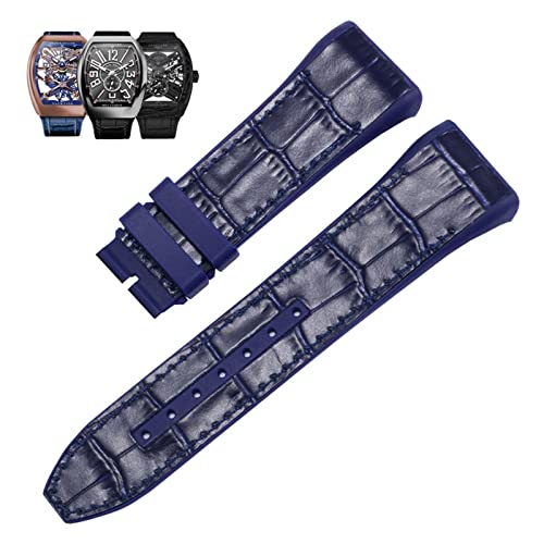 OPKDE Uhrenarmband für Franck Muller V45 Serie, 28 mm, Nylon, Echtleder, Silikon, Schwarz / Blau, 28mm, Achat von OPKDE