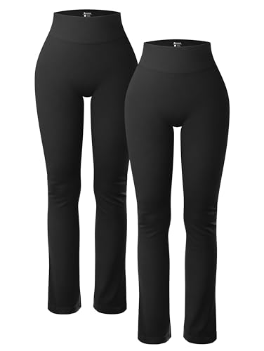 OQQ 2-teilige Yogahose für Damen, gerippt, nahtlos, Workout, hohe Taille, athletisch, gerades Bein, Schwarz, Schwarz, S von OQQ