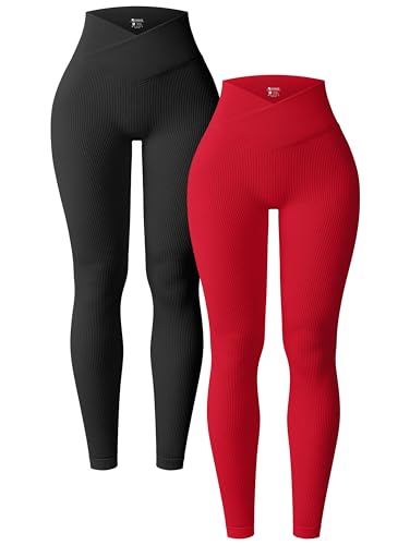 OQQ 2er Pack Damen Leggings Cross Waist High Waist Elastische Lange Yoga Sport Leggings für Damen Schwarz Rot OQQ 2er Pack Damen Leggings Cross Waist High Waist Elastische Lange Yoga Sport Leggings für Damen Schwarz Rot von OQQ