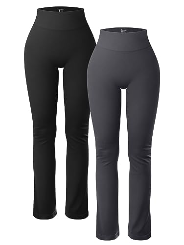 OQQ Damen 2-teilige Yogahose, gerippt, nahtlos, Workout, hohe Taille, athletisch, gerades Bein, Schwarz, Dunkelgrau, M von OQQ