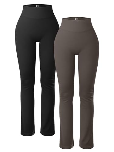 OQQ Damen 2-teilige Yogahose, gerippt, nahtlos, Workout, hohe Taille, athletisch, gerades Bein, Schwarz, Teeblatt, Groß von OQQ