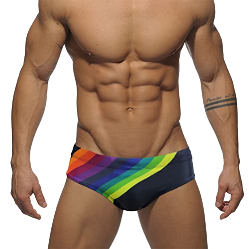 ORANDESIGNE Badeslip Herren Sexy Eng Hosen Badeshorts Kurz Druck Schwimmslip Stretch Slips Sexy Schnelltrocknend Schwimmshorts mit Pad Badepants Sommer Shorts Kurze Badehose M Schwarz XS von ORANDESIGNE