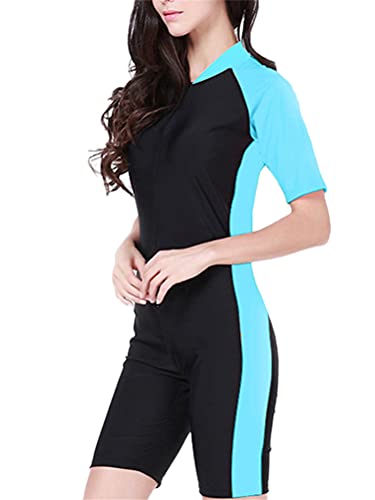 ORANDESIGNE Damen Kurz Neoprenanzug Kurzarm One Piece Frontreißverschluss Schwimmanzug zum Tauchen Schnorcheln Surfen Schwimmen Anzug Badeanzug A Blau M von ORANDESIGNE