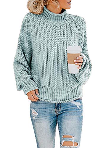 ORANDESIGNE Casual Lose Pulli Langarm Oberteile Kaschmir Pullover Damen Damen Winterpullover Oversize Rollkragen Pullover Grobstrick Strickpulli A Hellblau L von ORANDESIGNE